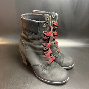 Timberland Ankle Boots‎ Black Leather Heeled Lace Up Women's Size 6.5